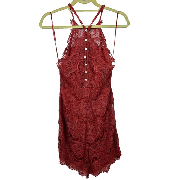 Free People She's Got It Lace Sleeveless Mini Slip Dress Rust Red Button Back S - Picture 5 of 11